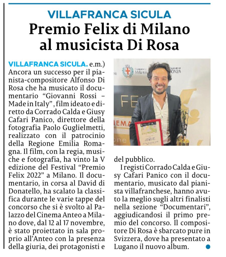 Giovanni Rossi Made in Italy, Premio Felix 2022, Milano